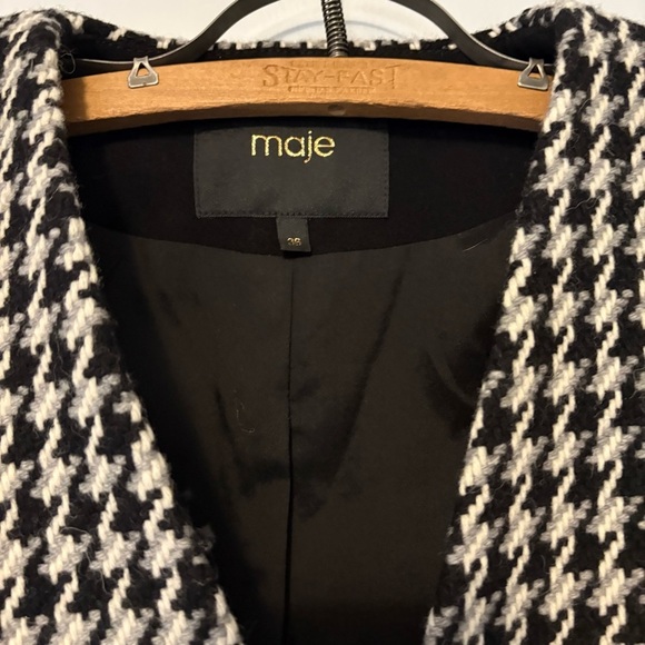 Maje Paris Houndstooth Wool Blend Jacquard Blazer Black White Women’s 36 - Picture 2 of 5